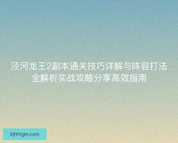 泾河龙王2副本通关技巧详解与阵容打法全解析实战攻略分享高效指南